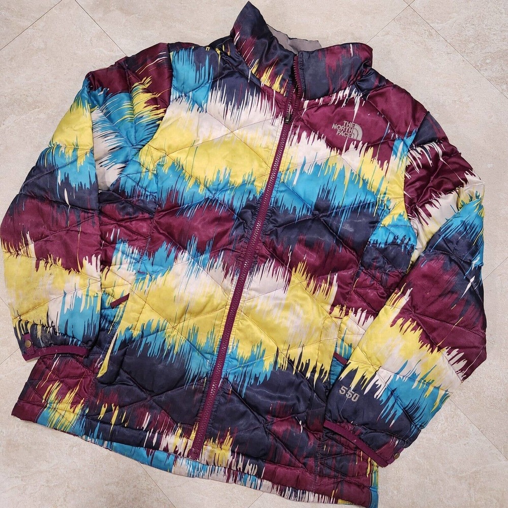 The North Face Girls XL‎ 18 Paint Splatter Multicolor Puffer 550 Quilted Jacket